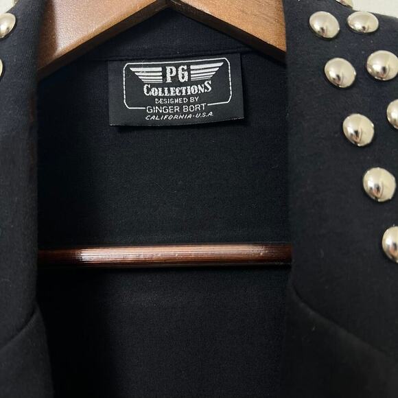 Vintage PG Collections Blazer Mini Dress Black Studded Moto & Military Body Con - Picture 4 of 9